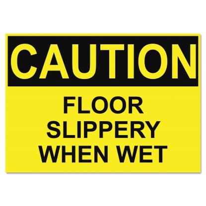 OSHA Safety Signs, CAUTION SLIPPERY WHEN WET, Yellow/Black, 10 x 141