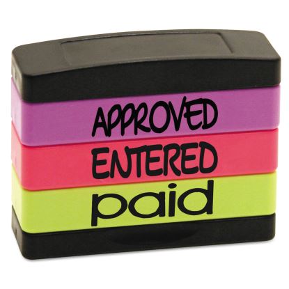 Interlocking Stack Stamp, APPROVED, ENTERED, PAID, 1.81" x 0.63", Assorted Fluorescent Ink1
