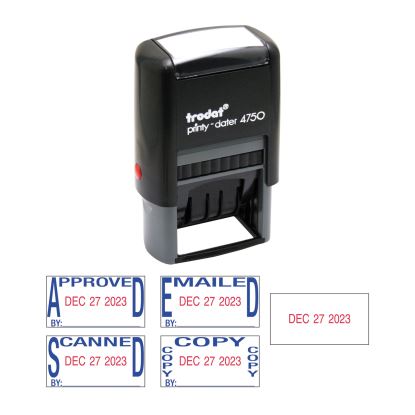 Printy Economy 5-in-1 Date Stamp, Self-Inking, 1" x 1.63", Blue/Red1