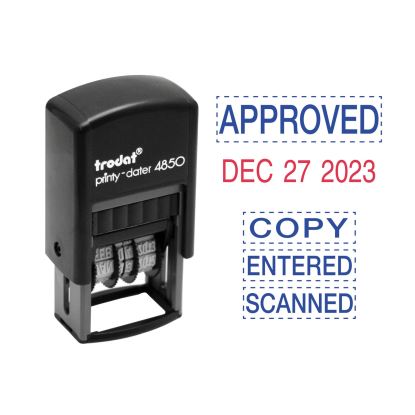 Printy Economy Micro 5-in-1 Date Stamp, Self-Inking, 0.75" x 1", Blue/Red1