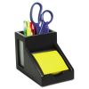Midnight Black Collection Pencil Cup with Note Holder, 2 Compartments, MDF/Frosted Glass/Faux Leather, 4 x 6.3  x 4.5, Wood2