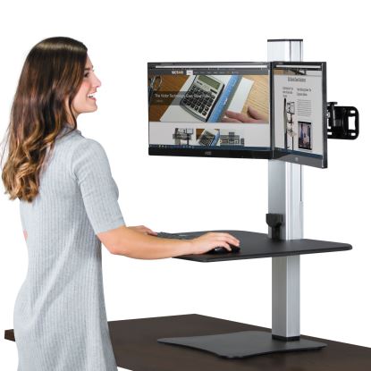 High Rise Electric Dual Monitor Standing Desk Workstation, 28" x 23" x 20.25", Black/Aluminum1