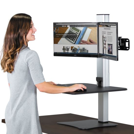 High Rise Electric Dual Monitor Standing Desk Workstation, 28" x 23" x 20.25", Black/Aluminum1