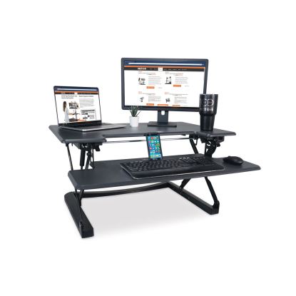 High Rise Height Adjustable Standing Desk with Keyboard Tray, 36" x 31.25" x 5.25" to 20", Gray/Black1
