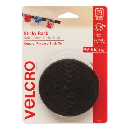 Sticky-Back Fasteners with Dispenser, Removable Adhesive, 0.75" x 5 ft, Black1