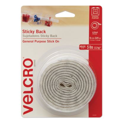 Sticky-Back Fasteners with Dispenser, Removable Adhesive, 0.75" x 5 ft, White1