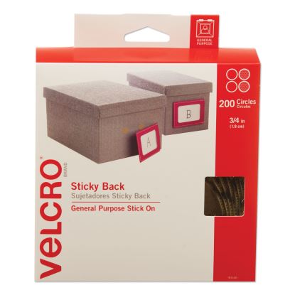 Sticky-Back Fasteners with Dispenser Box, Removable Adhesive, 0.75" dia, Beige, 200/Roll1