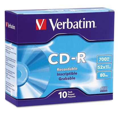 CD-R Recordable Disc, 700 MB/80 min, 52x, Slim Jewel Case, Silver, 10/Pack1