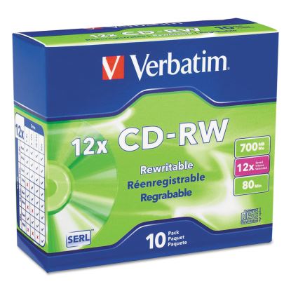 CD-RW High-Speed Rewritable Disc, 700 MB/80 min, 12x, Slim Jewel Case, Silver, 10/Pack1