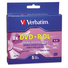 DVD+R Dual-Layer Recordable Disc, 8.5 GB, 8x, Jewel Case, Silver, 5/Pack1