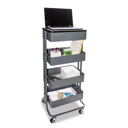 Adjustable Multi-Use Storage Cart and Stand-Up Workstation, 15.25" x 11" x 18.5" to 39", Gray1