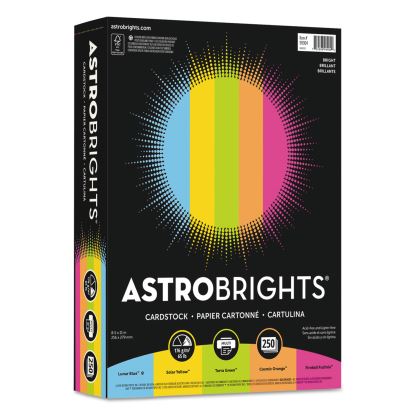 Color Cardstock -"Bright" Assortment, 65lb, 8.5 x 11, Assorted, 250/Pack1
