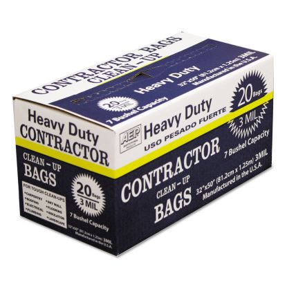 Heavy-Duty Contractor Clean-Up Bags, 60 gal, 3 mil, 32" x 50", Black, 20/Carton1