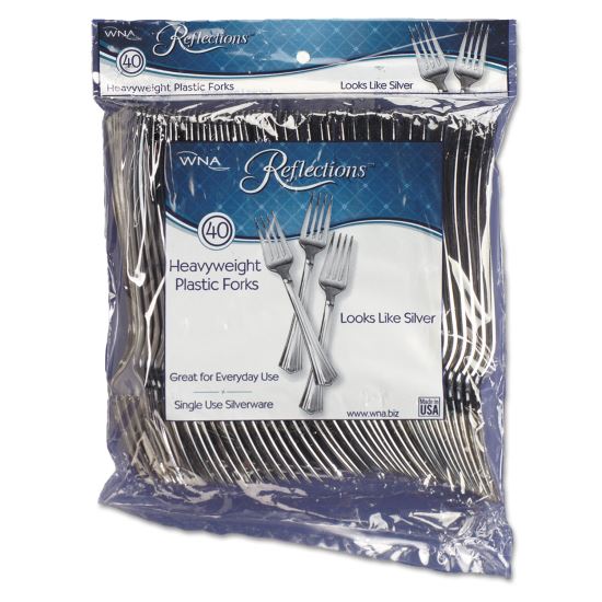 Reflections Heavyweight Plastic Utensils, Fork, Silver, 7", 40/Pack, 8 Packs/Carton1