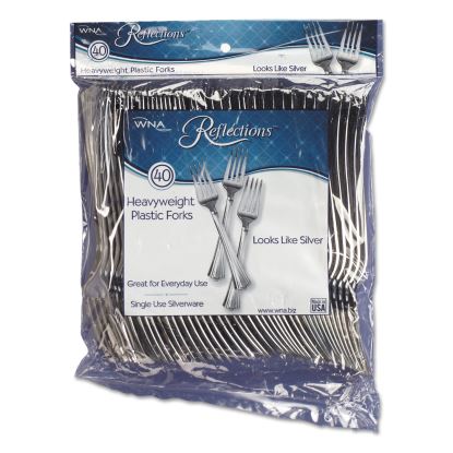 Reflections Heavyweight Plastic Utensils, Fork, Silver, 7", 40/pack1