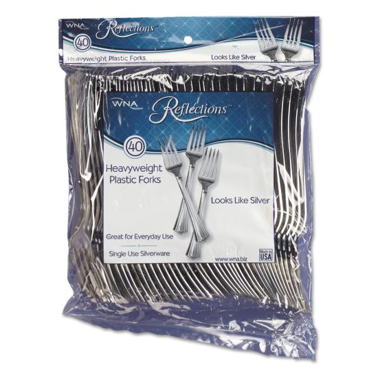 Reflections Heavyweight Plastic Utensils, Fork, Silver, 7", 40/Pack, 8 Packs/Carton1