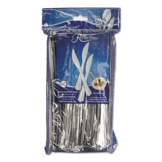 Reflections Heavyweight Plastic Utensils, Knife, Silver, 7 1/2", 40/Pack1