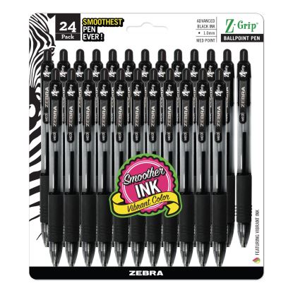 Z-Grip Ballpoint Pen, Retractable, Medium 1 mm, Black Ink, Clear Barrel, 24/Pack1