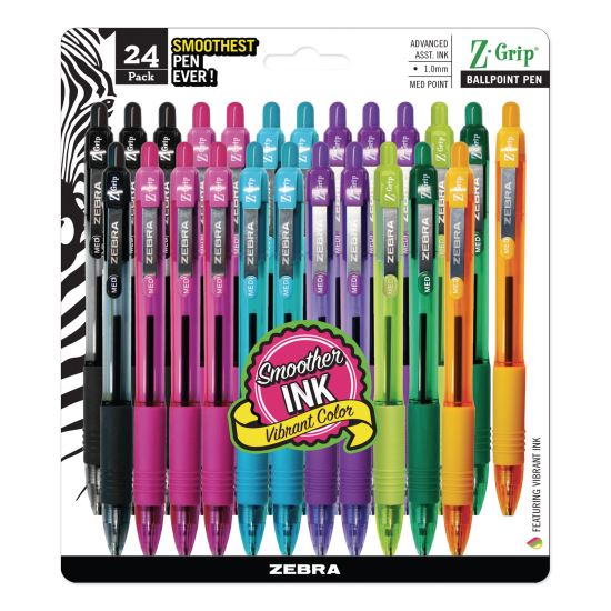 Z-Grip Ballpoint Pen, Retractable, Medium 1 mm, Assorted Artistic Ink Colors, Clear Barrel, 24/Pack1