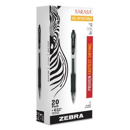 Sarasa Dry Gel X20 Gel Pen Value Pack, Retractable, Medium 0.7 mm, Black Ink, Smoke Barrel, 24/Box1