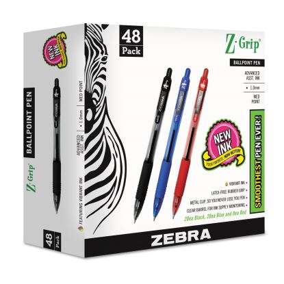 Z-Grip Ballpoint Pen, Retractable, Medium 1 mm, Assorted Ink and Barrel Colors, 48/Pack1