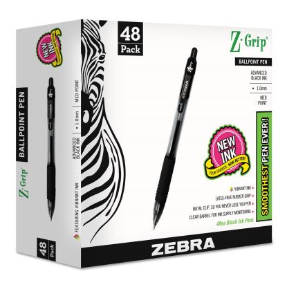 Z-Grip Ballpoint Pen, Retractable, Medium 1 mm, Black Ink, Black Barrel, 48/Pack1