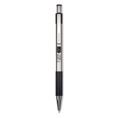 F-301 Ballpoint Pen, Retractable, Bold 1.6 mm, Black Ink, Stainless Steel/Black Barrel, 12/Pack1