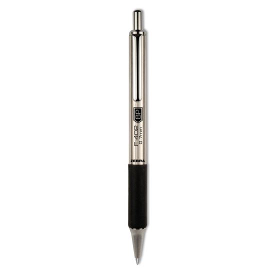 F-402 Ballpoint Pen, Retractable, Fine 0.7 mm, Black Ink, Stainless Steel/Black Barrel1