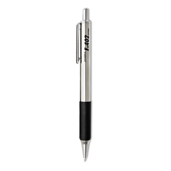 F-402 Ballpoint Pen, Retractable, Fine 0.7 mm, Black Ink, Stainless Steel/Black Barrel, 2/Pack1