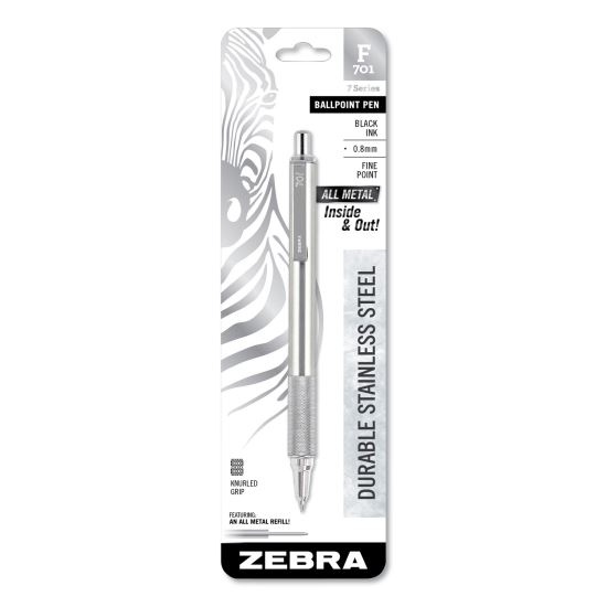 F-701 Ballpoint Pen, Retractable, Fine 0.7 mm, Black Ink, Stainless Steel/Black Barrel1