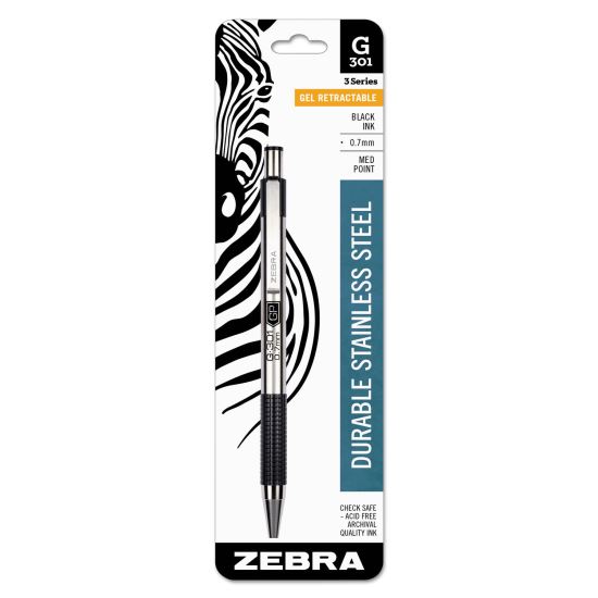 G-301 Gel Pen, Retractable, Medium 0.7 mm, Black Ink, Stainless Steel/Black Barrel1