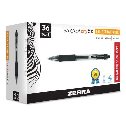 Sarasa Dry Gel X20 Gel Pen, Retractable, Medium 0.7 mm, Black Ink, Smoke Barrel, 36/Pack1