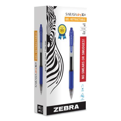 Sarasa Dry Gel X20 Gel Pen, Retractable, Fine 0.5 mm, Blue Ink, Translucent Blue Barrel, Dozen1