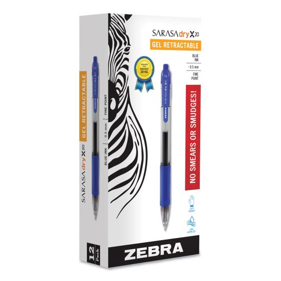 Sarasa Dry Gel X20 Gel Pen, Retractable, Fine 0.5 mm, Blue Ink, Translucent Blue Barrel, 12/Pack1