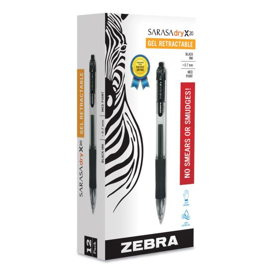 Sarasa Dry Gel X20 Gel Pen, Retractable, Medium 0.7 mm, Black Ink, Smoke Barrel, Dozen1