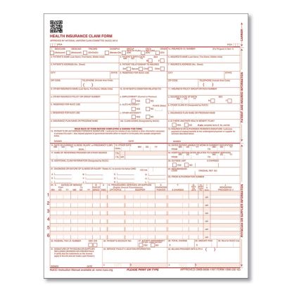 CMS Health Insurance Claim Form, One-Part, 8.5 x 11, 100 Forms1