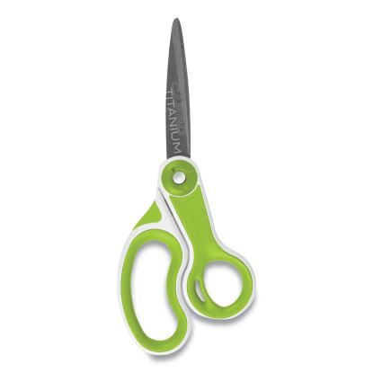 CarboTitanium Bonded Scissors, 8" Long, 3.25" Cut Length, White/Green Bent Handle1