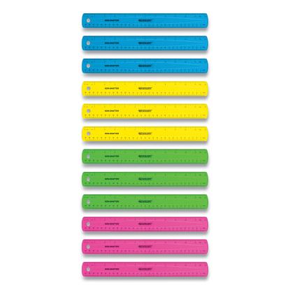 Non-Shatter Flexible Ruler, Standard/Metric, 12" (30 cm) Long, Plastic, Assorted Translucent Colors, 12/Box1