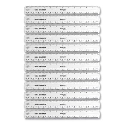 Non-Shatter Flexible Ruler, Standard/Metric, 12" (30 cm) Long, Plastic, Clear, 12/Box1