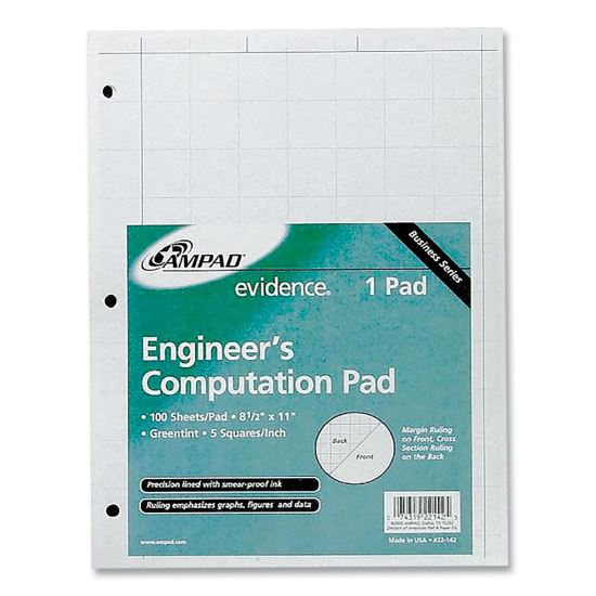 Evidence Engineer's Computation Pad, Cross-Section Quadrille Rule (5 sq/in, 1 sq/in), 100 Green-Tint 8.5 x 11 Sheets1