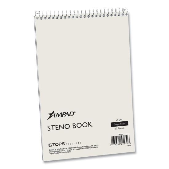 Steno Pads, Gregg Rule, White Cover, 60 Green-Tint 6 x 9 Sheets1