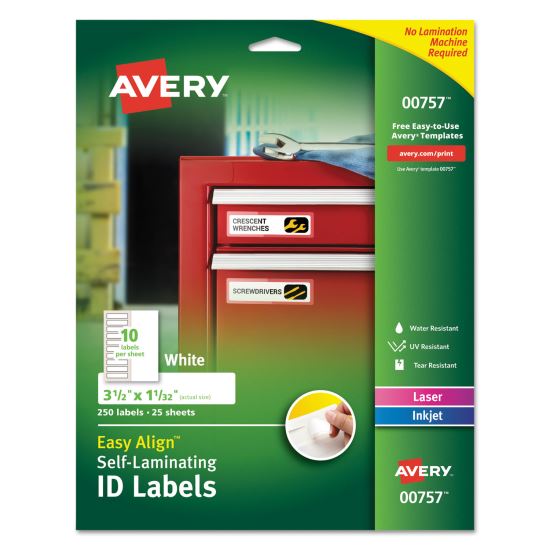 Self-Laminating ID Labels, Inkjet/Laser Printers, 1.332 x 3.5, White, 10/Sheet, 25 Sheets/Pack1