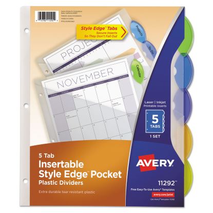 Insertable Style Edge Tab Plastic 1-Pocket Dividers, 5-Tab, 11.25 x 9.25, Translucent1