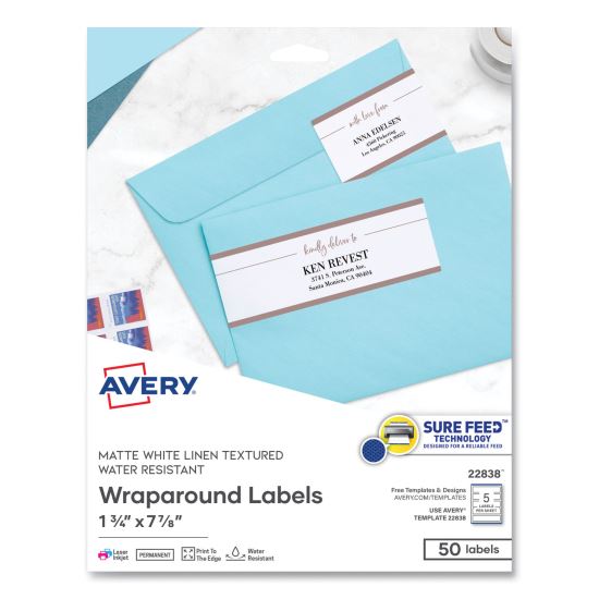 Rectangle Labels, Inkjet/Laser Printers, 7.85 x 1.75, Textured White, 5/Sheet, 10 Sheets/Pack1