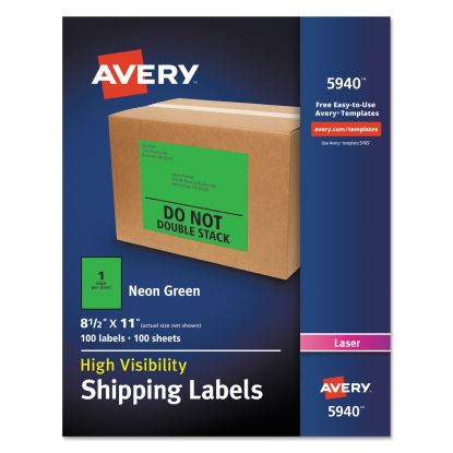 High-Visibility Permanent Laser ID Labels, 8 1/2 x 11, Neon Green, 100/Box1