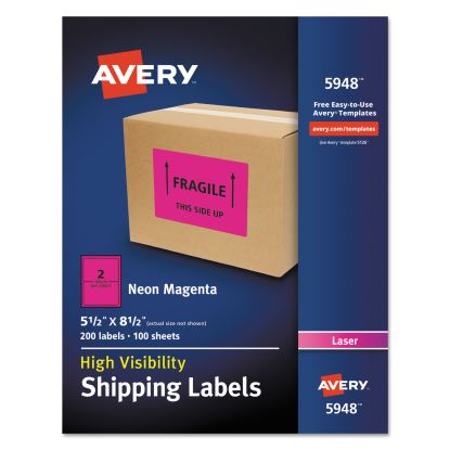 High-Visibility Permanent Laser ID Labels, 5 1/2 x 8 1/2, Neon Magenta, 200/Box1