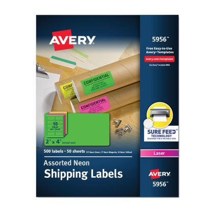 High-Visibility Permanent Laser ID Labels, 2 x 4, Neon Assorted, 500/Box1
