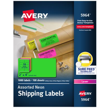 High-Visibility Permanent Laser ID Labels, 2 x 4, Neon Assorted, 1000/Box1