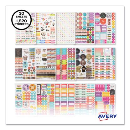 Planner Sticker Variety Pack for Moms, Budget, Family, Fitness, Holiday, Work, Assorted Colors, 1,820/Pack1