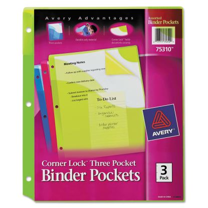 Corner Lock Three-Pocket Binder Pocket, 9.25 x 11.25, Assorted Color, 3/Pack1
